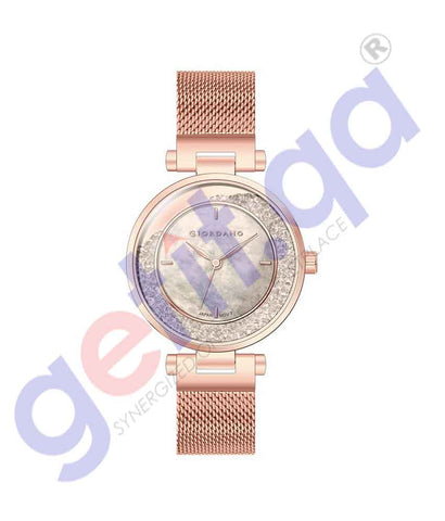 GIORDANO LADIES ANALOGUE FN RG CASE ROSE GOLD MESH ROSE GOLD MOP DIAL