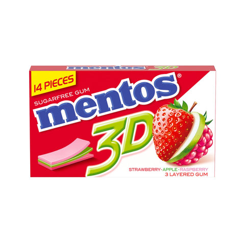 GETIT.QA- Qatar’s Best Online Shopping Website offers MENTOS 3D STRAWBERRY-- APPLE-- RASPBERRY FLAVOURED CHEWING GUMS 33 G at the lowest price in Qatar. Free Shipping & COD Available!