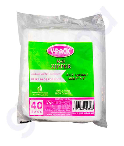 Buy V-Pack Zipper Bag 7x8 LID- 40pcs Online in Doha Qatar
