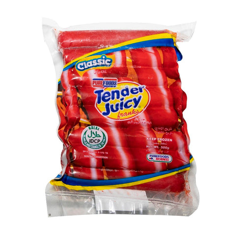 GETIT.QA- Qatar’s Best Online Shopping Website offers PURE FOODS CLASSIC TENDER JUICY FRANKS 500 G at the lowest price in Qatar. Free Shipping & COD Available!