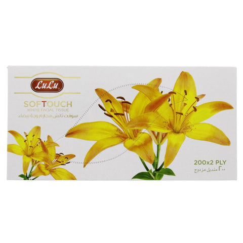 GETIT.QA- Qatar’s Best Online Shopping Website offers LULU SOFTOUCH WHITE FACIAL TISSUE YELLOW 200'S 2 PLY at the lowest price in Qatar. Free Shipping & COD Available!