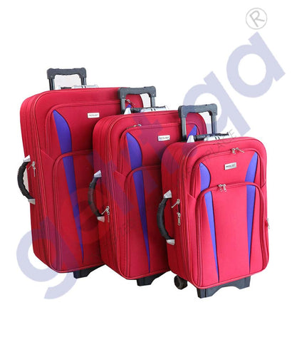 Travel One Soft Trolley Red 3 Pieces 2 Wheel Set Size 20/24/28 Inch