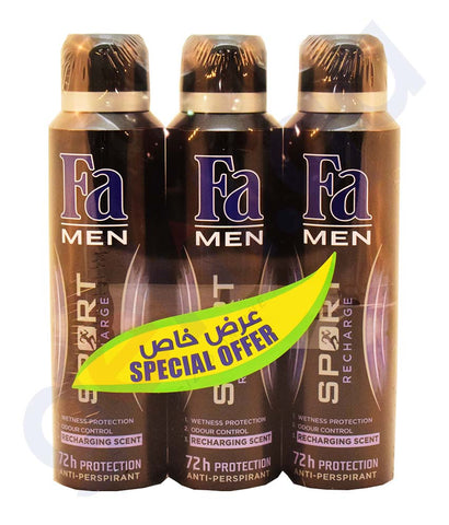 Buy Fa Men Sport Recharge Deodorant 3*150ml Online in Qatar