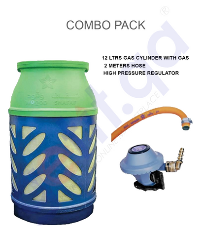 BUY SHAFAF LPG COMBO PACK 12LTR CYLINDER WITH GAS + REGULATOR + 2M HOSE IN QATAR | HOME DELIVERY WITH COD ON ALL ORDERS ALL OVER QATAR FROM GETIT.QA