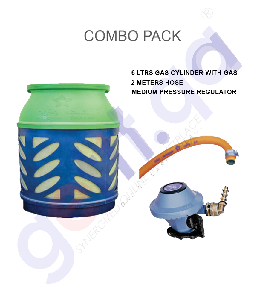 BUY LPG COMBO PACK 6LTR CYLINDER WITH GAS + REGULATOR + 2M HOSE IN QATAR | HOME DELIVERY WITH COD ON ALL ORDERS ALL OVER QATAR FROM GETIT.QA