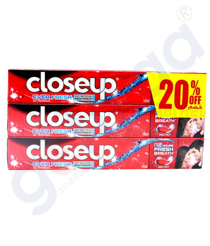 Buy Closeup Toothpaste 145ml Ever Fresh Red Hot 3Pcs Online Qatar