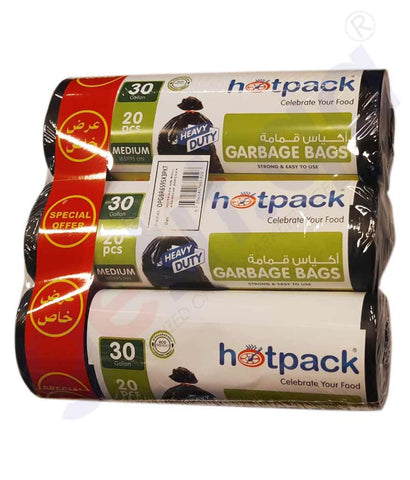 BUY HOTPACK GARBAGE BAGS MEDIUM (65 X 95 CM ) 20 PCS X 3 IN QATAR, ONLINE AT GETIT.QA. CASH ON DELIVERY AVAILABLE