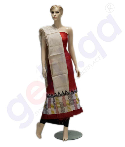 Get Churidar Material:- Top in Printed Raw Silk , Duppata in  Printed Raw Silk   and  Bottom in  Cotton Silk (Un-stitched)-160100293 at your doorstep with free delivery and stiching services also available in Qatar