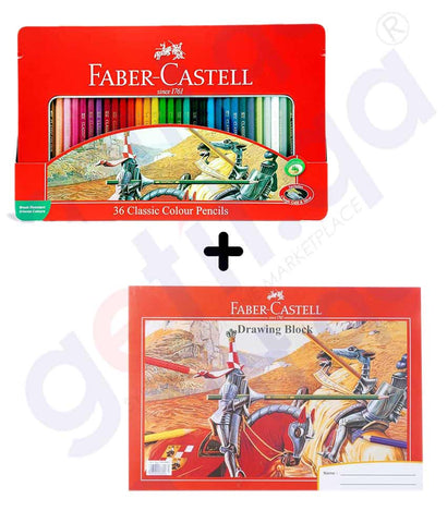 FABER CASTELL 36 CLASSIC COLOUR PENCIL + FABER CASTELL DRAWING BOOK 20 SHEET -150 GSM