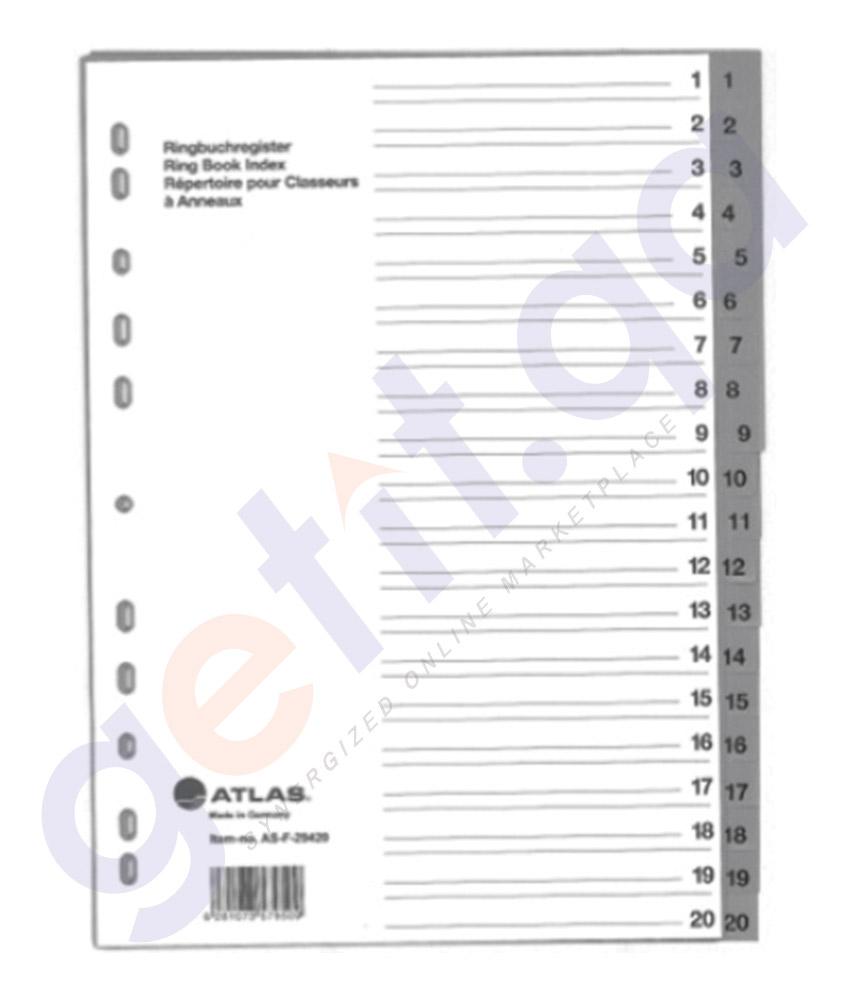 Files, Dividers & Folders - ATLAS PLASTIC DIVIDER A4 1-20 BOX=15 AS-F29420