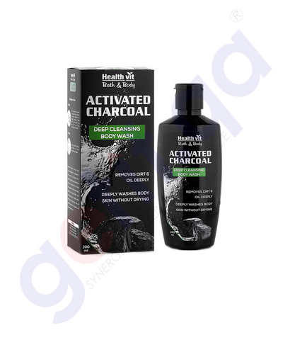 BUY HEALTH VIT ACTIVATED CHARCOAL BODY WASH 200ML IN QATAR | HOME DELIVERY WITH COD ON ALL ORDERS ALL OVER QATAR FROM GETIT.QA