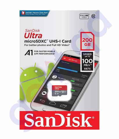 SAN DISK ULTRA MICRO SD 100 MB/S CLASS 10 200GB SDSQUAR-200G-GN6MN