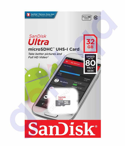 SAN DISK ULTRA MICRO SD + ADAPTER 80MB/s C10 32GB SDSQUNS-032G- GN3MA