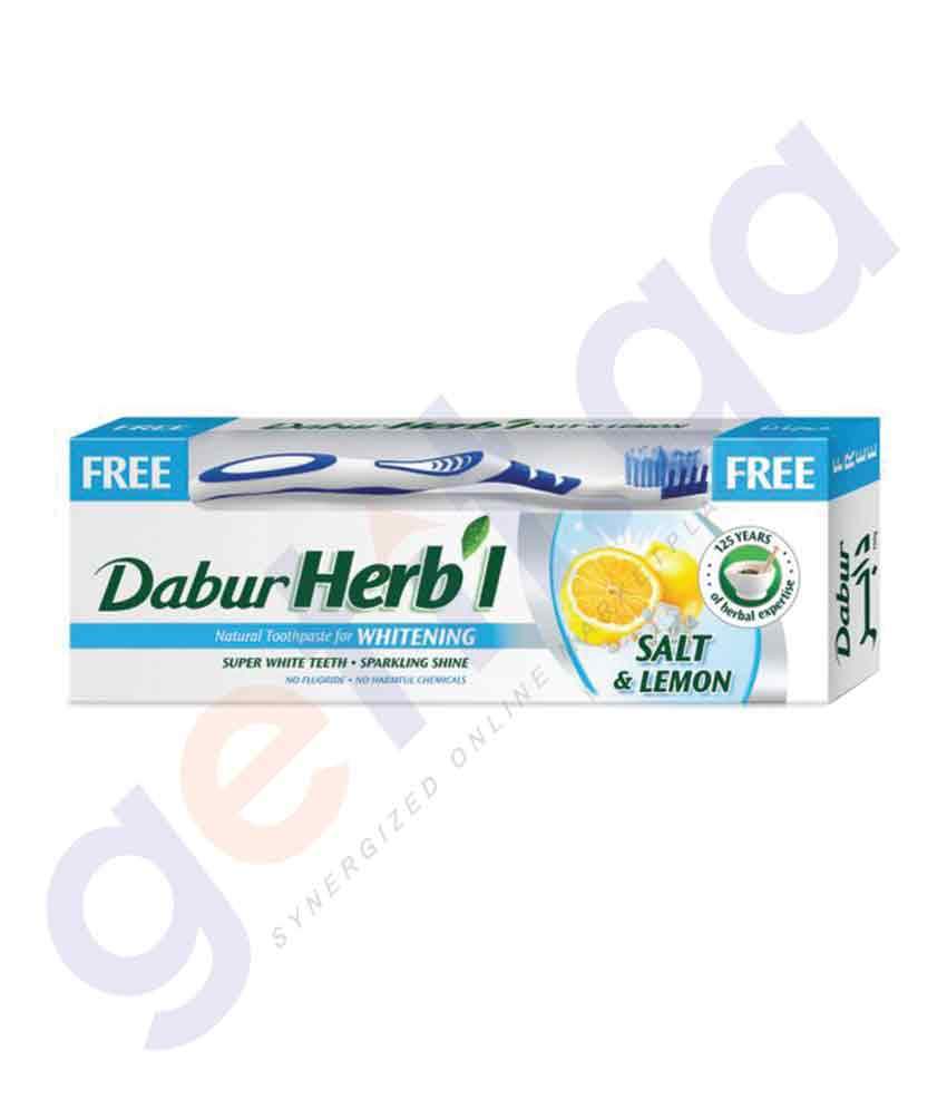 BUY DABUR 150GM HERBAL TOOTH PASTE WHITENING + TOOTH BRUSH IN QATAR | HOME DELIVERY WITH COD ON ALL ORDERS ALL OVER QATAR FROM GETIT.QA