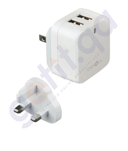 WALL CHARGER - ENERGEA TRAVELLITE 3.4 USB WALL CHARGER 3.4 AMPS (US+UK) - WHITE